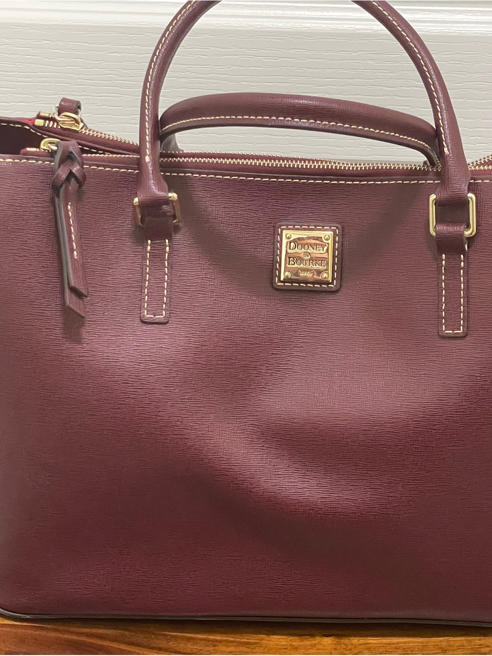 Dooney & Bourke Burgundy Leather Satchel with Gold Hardware